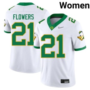 Ducks Official #21 Aaron Flowers College Football Women's White Jersey 546355-374