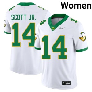The Ducks White Aaron Scott Jr. NCAA #14 Women's College Football Jerseys 928640-449