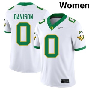 UO Jordon Davison White Women's Game #0 College Football Jerseys 561204-511