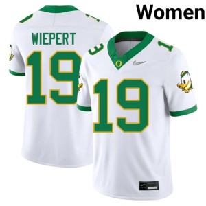 The Ducks Replica Women's #19 Mark Wiepert College Football White Jersey 286806-772
