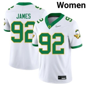 Oregon Stitched College Football White Ross James #92 Women Jerseys 959589-814