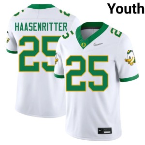 Ducks Youth White College Football #25 Player Kilohana Haasenritter Jersey 542807-902